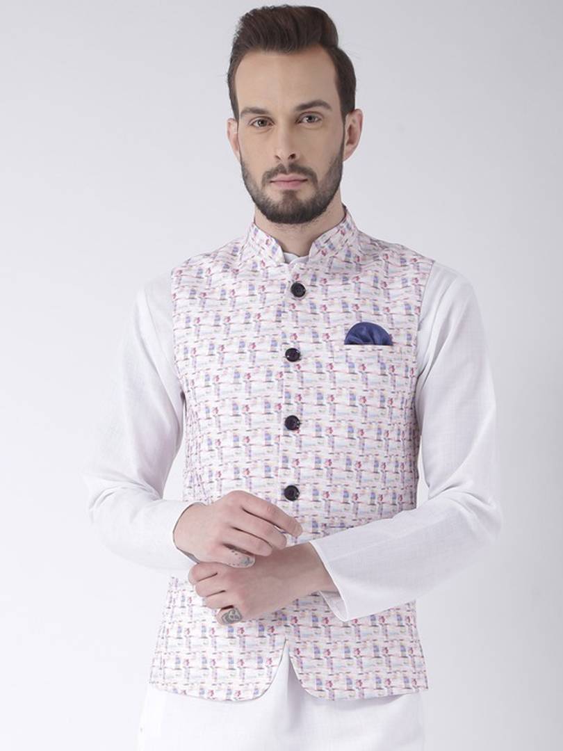 Men's Multicoloured 
Cotton Blend
 Woven Design Nehru Jackets